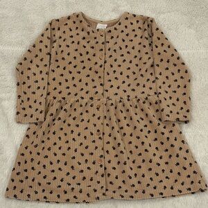 ZARA Girls Tan Ribbed Button Front Dress 3-4T Floral